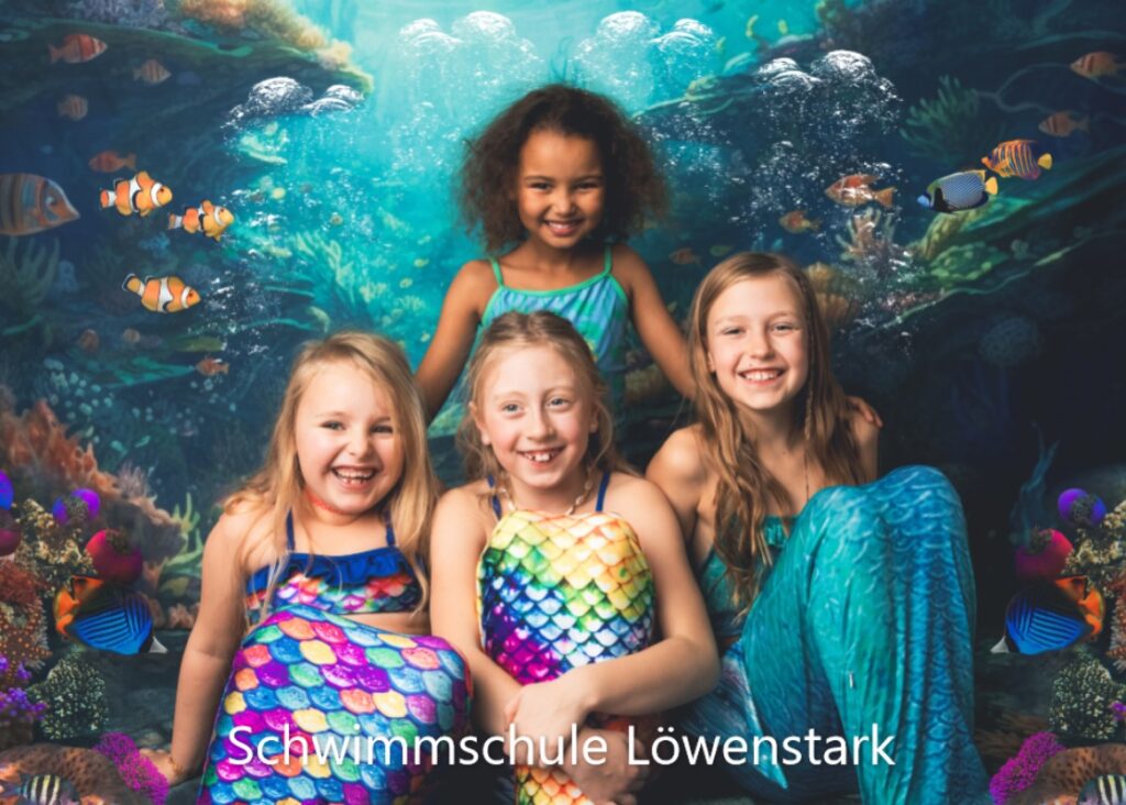 Meerjungfrauen Foto Shooting. Meerjungfrauenschwimmkurs bei der Schwimmschule Löwenstark.